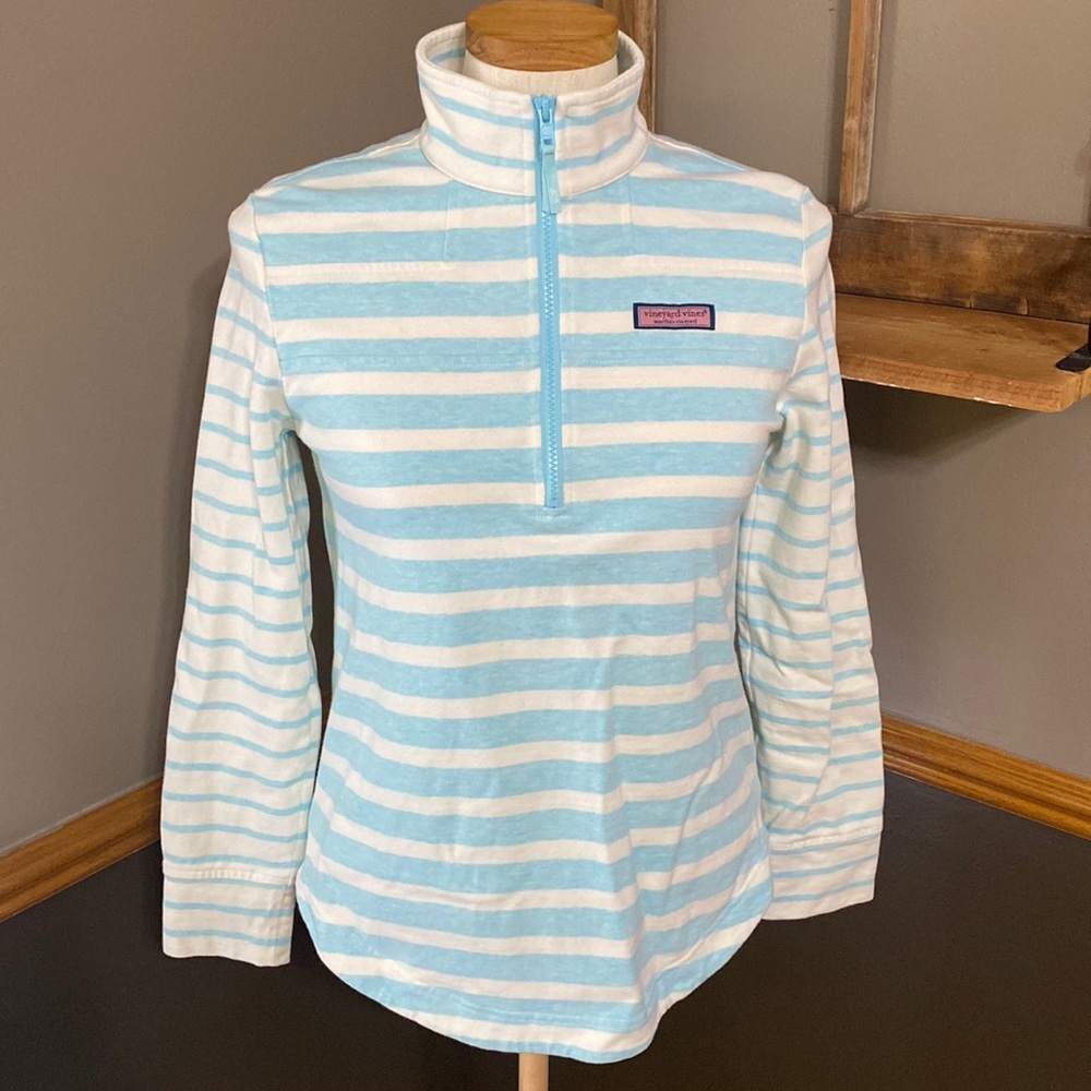 Vineyard vines aqua blue & cream striped 1/2 zip sweatshirt top size XXS